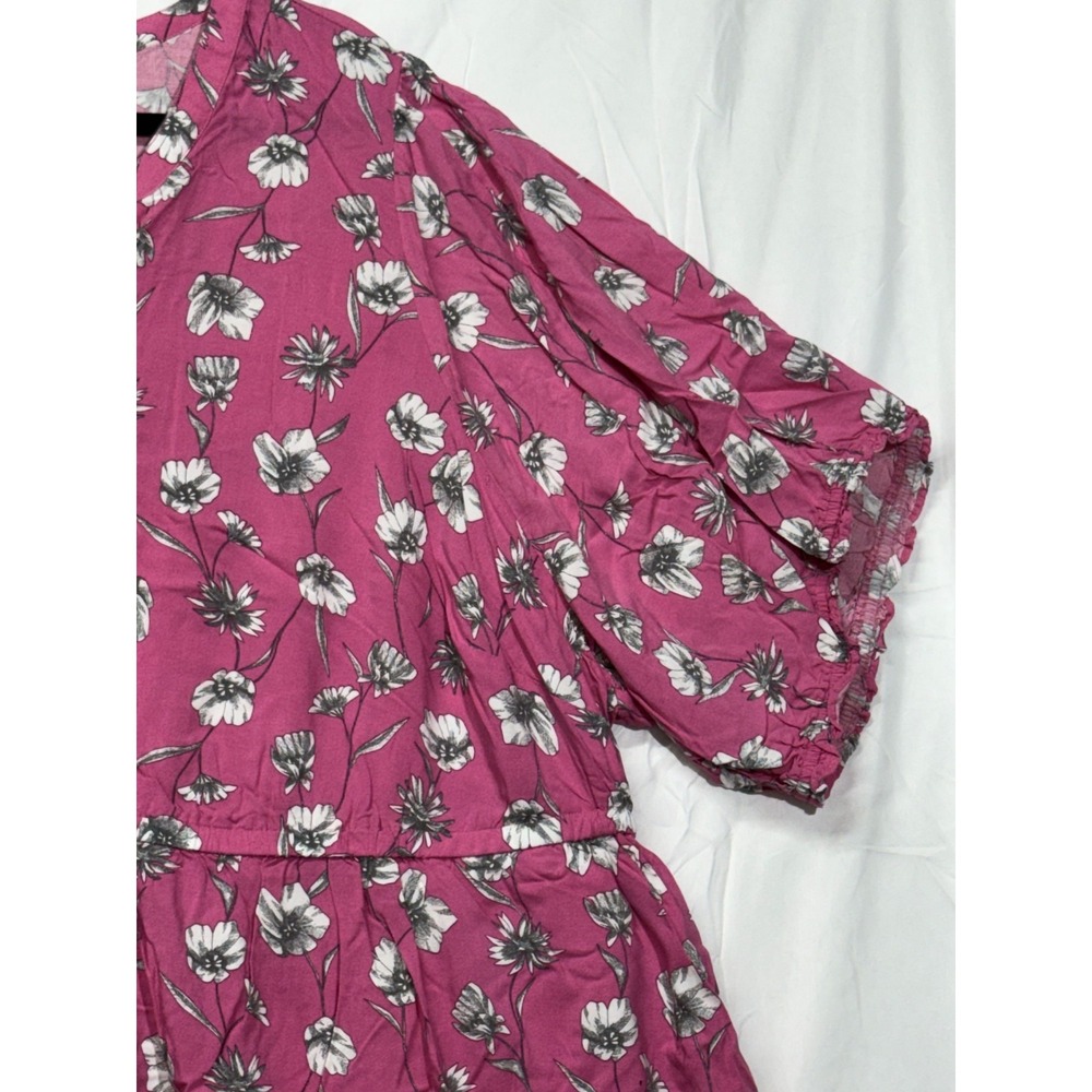 Torrid Top Womens 6 Vibrant Pink vibrant pink Floral V-Neck Puff‎ Sleeve Dress - Picture 5 of 10